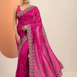 Libas Pink Embroidered Saree With Unstitched Blouse-picture-6