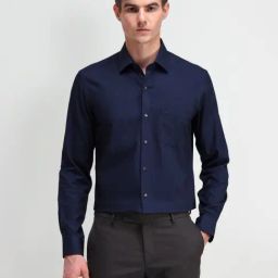 Arrow Navy Cotton Slim Fit Texture Shirt-picture-48