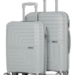 Teakwood Leathers Lkey Silver Textured Medium Hard Sided Checked Luggage Set of 2 - 55, 65cm-image-7