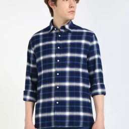 Tommy Hilfiger Carbon Navy Cotton Regular Fit Checks Shirt-image-73