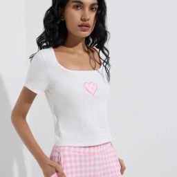 Superstar by Westside White Heart Printed Cotton-Blend Top-image-45