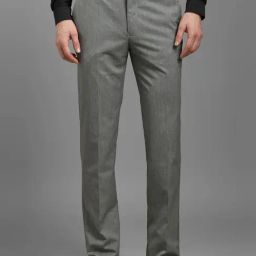 Louis Philippe Grey Slim Fit Self Pattern Trousers-image-30