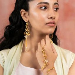 Shaya 92.5 Sterling Silver Yellow Gold Shaadi Squad Nakhrewali Aunty Hand Harness Bracelet for Women-image-30