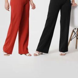 Kotty Rust & Orange Solid High rise Trousers (Pack Of 2)-image-1