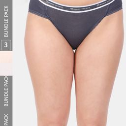 Amour Secret Women Pack Of 3 Striped Anti Bacterial Lace Bikini Briefs-image-22