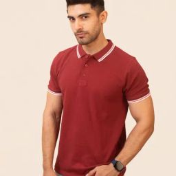 The Bleu Label Maroon Cotton Slim Fit Polo T-Shirt-image-81