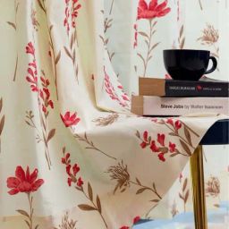 Urban Space White & Pink Cotton Orchid Blooms Floral Printed Window Curtain - Set of 2-25