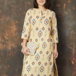 Melange By Lifestyle Yellow Cotton Regular Fit Printed Kurtas-picture-29
