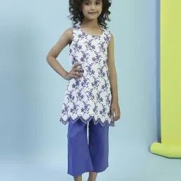Biba Girls White & Blue Cotton Embroidery Suit Sets-image-73