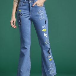 DressBerry Women Slim Flared Printed Stretchable Jeans-image-95