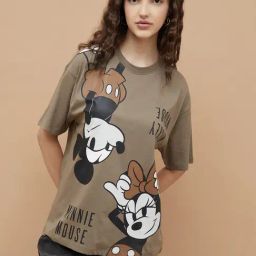 Ginger By Lifestyle Light Brown Cotton Regular Fit Printed T-Shirt-17