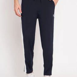 EDRIO Navy Blue Relaxed Fit Striped Trackpants-image-43