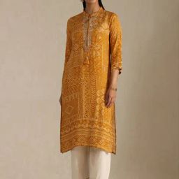 Soch Mustard Regular Fit Printed Kurtas-12