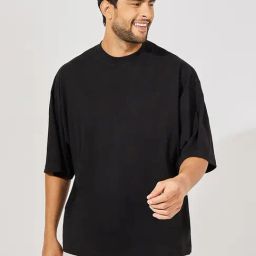 Styli Black Boxy Fit Printed Crew T-Shirt-image-88