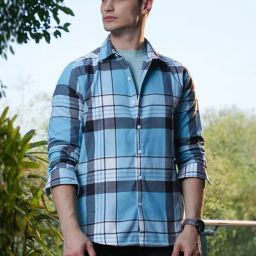 Campus Sutra Blue Polycotton Regular Fit Checks Shirt-image-93