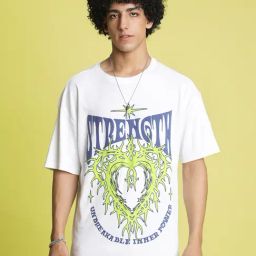 Bene Kleed White Printed Drop-Shoulder Sleeves T-Shirt-image-4
