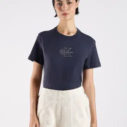 Calvin Klein Jeans Navy Cotton Regular Fit Logo Printed T-Shirt-picture-21