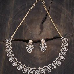 Kushal's Fashion Jewellery White Rhodium Gold Polished Zircon Necklace set for Women-picture-33