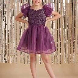 Cherry & Jerry Girls Purple Embellished Fit and Flare Mini Dress-image-2