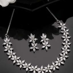 NVR Silver Plated CZ Stone Handcrafted Jewellery Set for Women-10