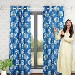 HOKIPO Blue & White 2 Pieces Floral Printed Room Darkening Window Curtains-image-26