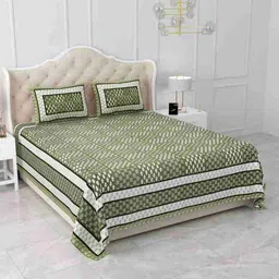 RF RELAXFEEL Green & White Ethnic Motifs 220 TC King Bedsheet with 2 Pillow Covers-image-21