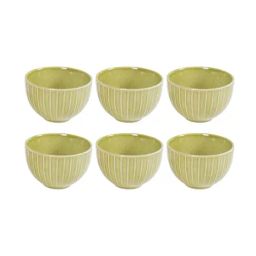 Nestasia Olive Green Ceramic Striped Costola Small Bowls Set of 6 (250 ml)-32