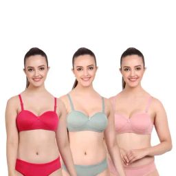 AROUSY Red & Green Cotton Bras & Panties Set - Pack Of 3-18
