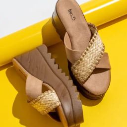 Inc.5 Women's Beige Cross Strap Wedges-image-57