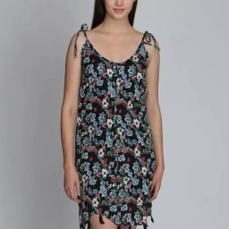 DODO & MOA Black Floral Print A Line Dress-image-81