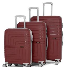Teakwood Leathers Lkey Maroon Textured Large Hard Sided Checked Luggage Set of 3 - 55, 65, 75cm-image-41