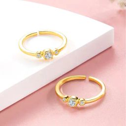 Peora Gold-Plated White Cubic Zirconia Studded Adjustable Toe Rings-image-49