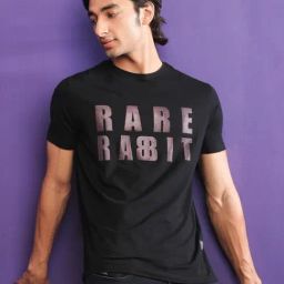 Rare Rabbit Black Slim Fit Graphic T-Shirt-image-72