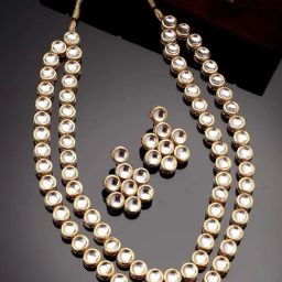 NVR Rhodium-Plated Kundan-Studded Necklace And Earrings for Women-44