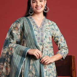 Anouk Floral Printed Sequinned Pure Cotton Kurta with Trousers & With Dupatta-10