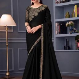 Saree Mall Black Embellished Sarees With Unstitched Blouse-image-48