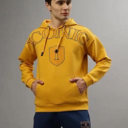 Iconic Mustard Regular Fit Printed Hooded Sweatshirt-picture-18