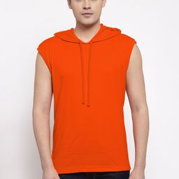 Friskers Men Orange Solid Hooded T-shirt-image-58