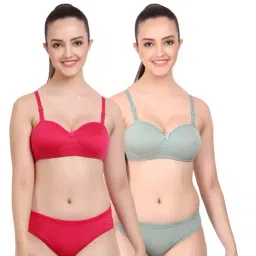AROUSY Red & Green Cotton Bras & Panties Set - Pack Of 2-image-96