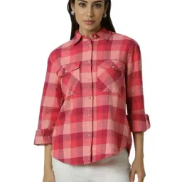 Van Heusen Red Cotton Chequered Shirt-image-59