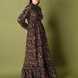 Krunal Raiyani Women Floral Print Tie-Up Neck Applique Crepe Fit & Flare Maxi Dress-image-92