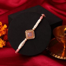 PANASH Gold Plated Artificial Stones Studded & Beaded Wraparound Rakhi With Roli Chawal-image-26