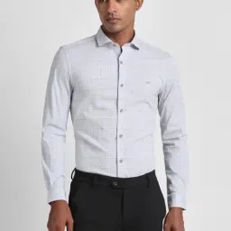 Peter England Perform Grey Slim Fit Checks Shirt-picture-30