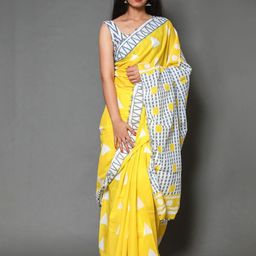 Craft Musium Floral Pure Cotton Bagru Saree-image-27