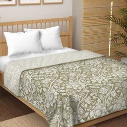 CHICERY Green & White Floral Printed 210 GSM Pure Cotton AC Room Double Bed Dohar-image-39