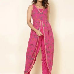 Fabindia Pink Cotton Floral Print Jumpsuit-image-30