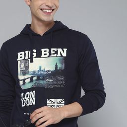 HERE&NOW Men Black Printed Hooded Sweatshirt-picture-53