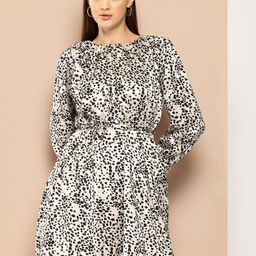 Chemistry Animal Print Puff Sleeves A-Line Dress with Belt-image-38