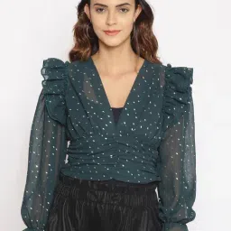 Oxolloxo Dark Green Printed Crop Top-image-61