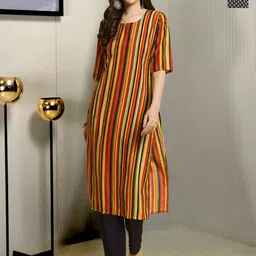 HERE&NOW Selection Of 2 Striped Round Neck Straight Kurta With Trousers-16